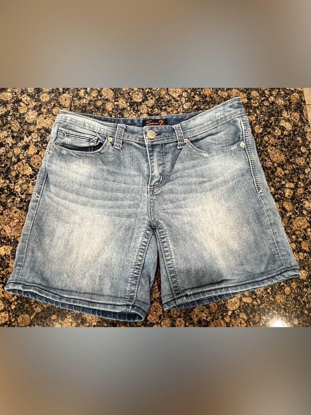 Seven7 Women's Faded Light Blue Denim Cropped Shorts